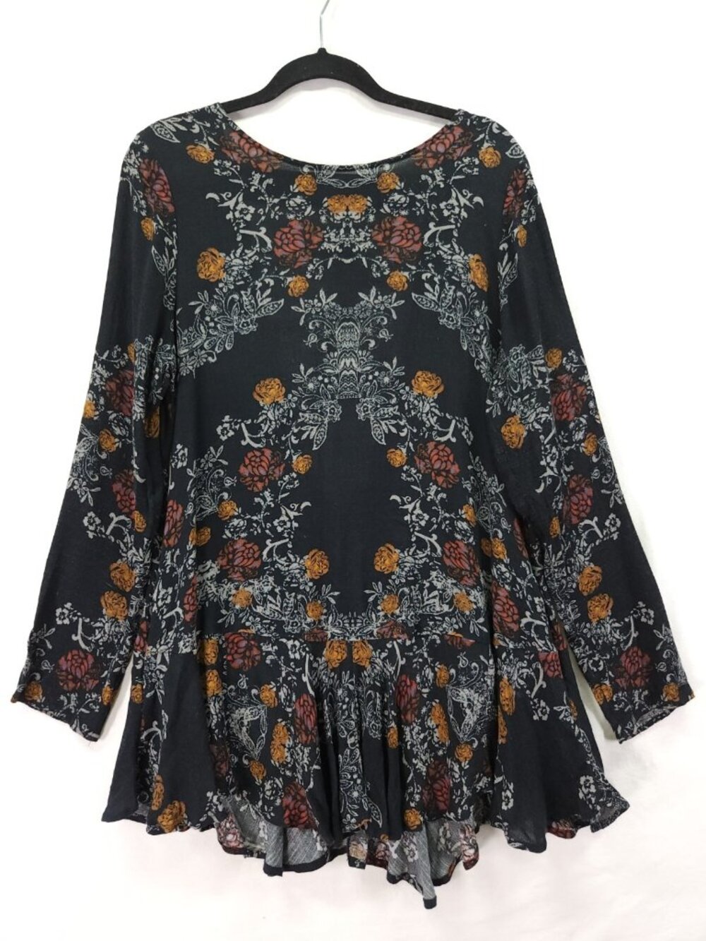 Free People Smooth Talker Long Sleeve Open Back Deep V Swing Tunic Dress Medium